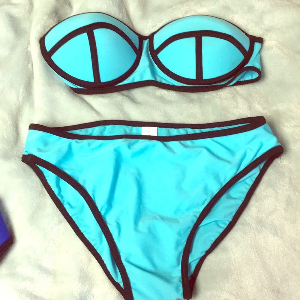 Brand new neon blue color block bikini